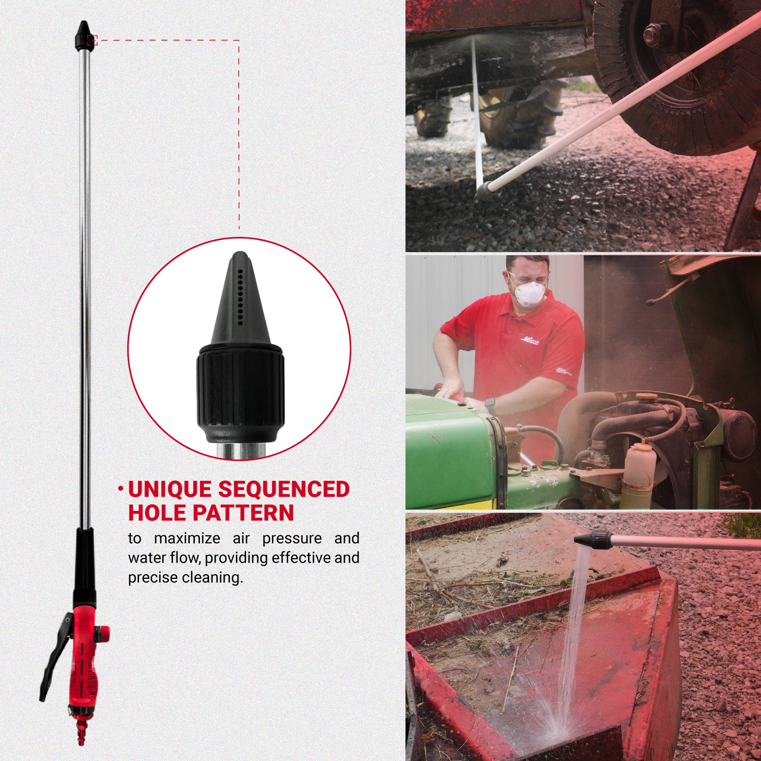 Water and Air Industrial Power Wand, Unique Sequenced Hole Pattern, Effective and Precise cleaning